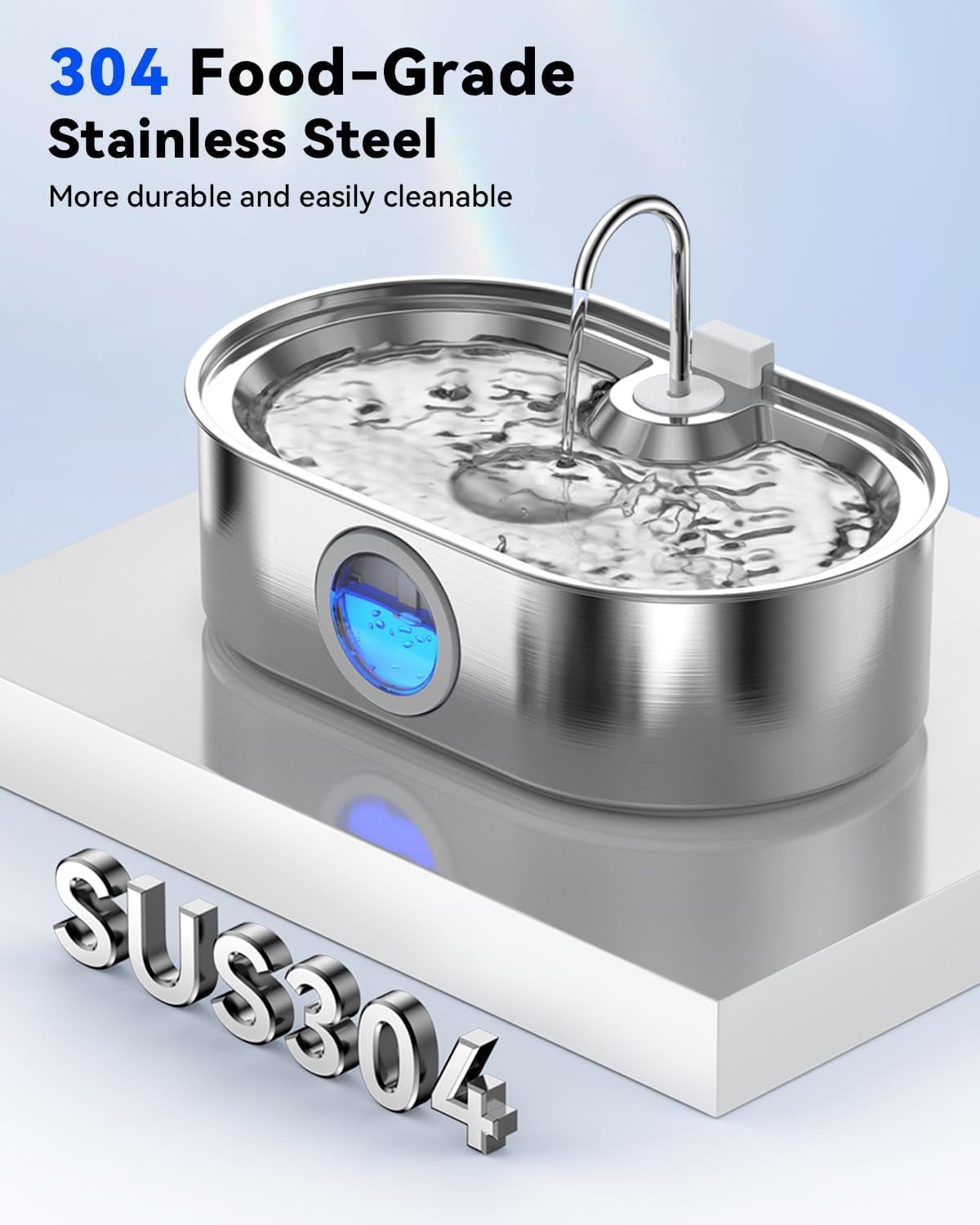Stainless Steel Automatic Pet Water Fountain with 13L Capacity, Wide Drinking Area and Water Level Window for Large Dogs