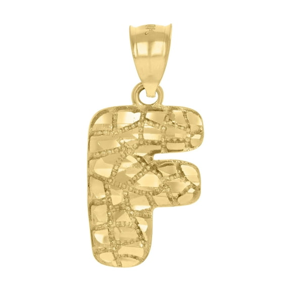 10k Yellow Gold Unisex Initial Alphabet F Nugget Charm Pendant