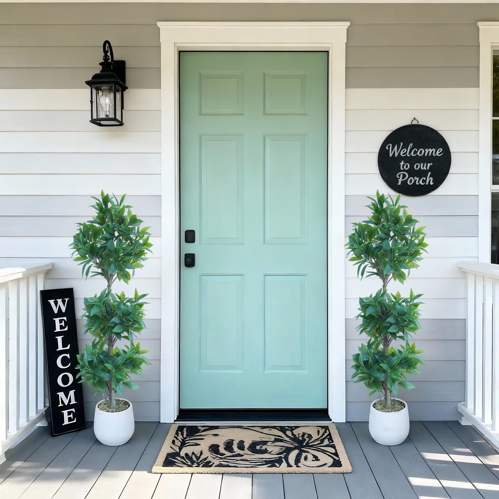 4 Ft Artificial Laurel Tree, Triple Ball Topiary Potted Plant with Realistic Moss & UV Protection, for Indoor and Outdoor Decor in Living Room, Patio, or Entryway