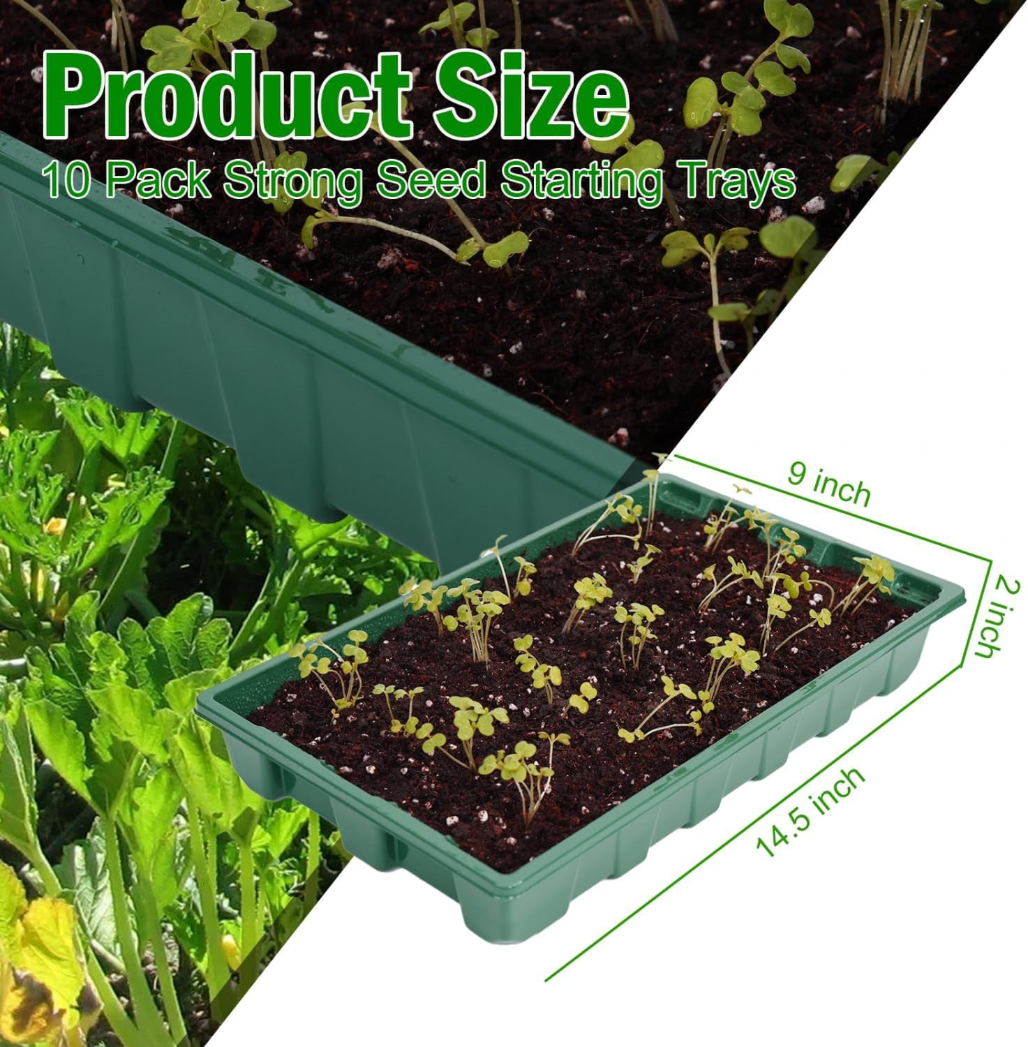 10 packs of seed starting trays reusable plastic plant seedling starting trays sturdy and durable for germination growth micro-green plant cultivation propagation, no drainage holes, 14.5