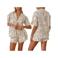 thumbnail image 2 of Michellecmm Women's 2 Piece Lounge Set Short Sleeve Lapel Button Up Tops Pattern Print Shorts Sleepwear Sets, 2 of 9