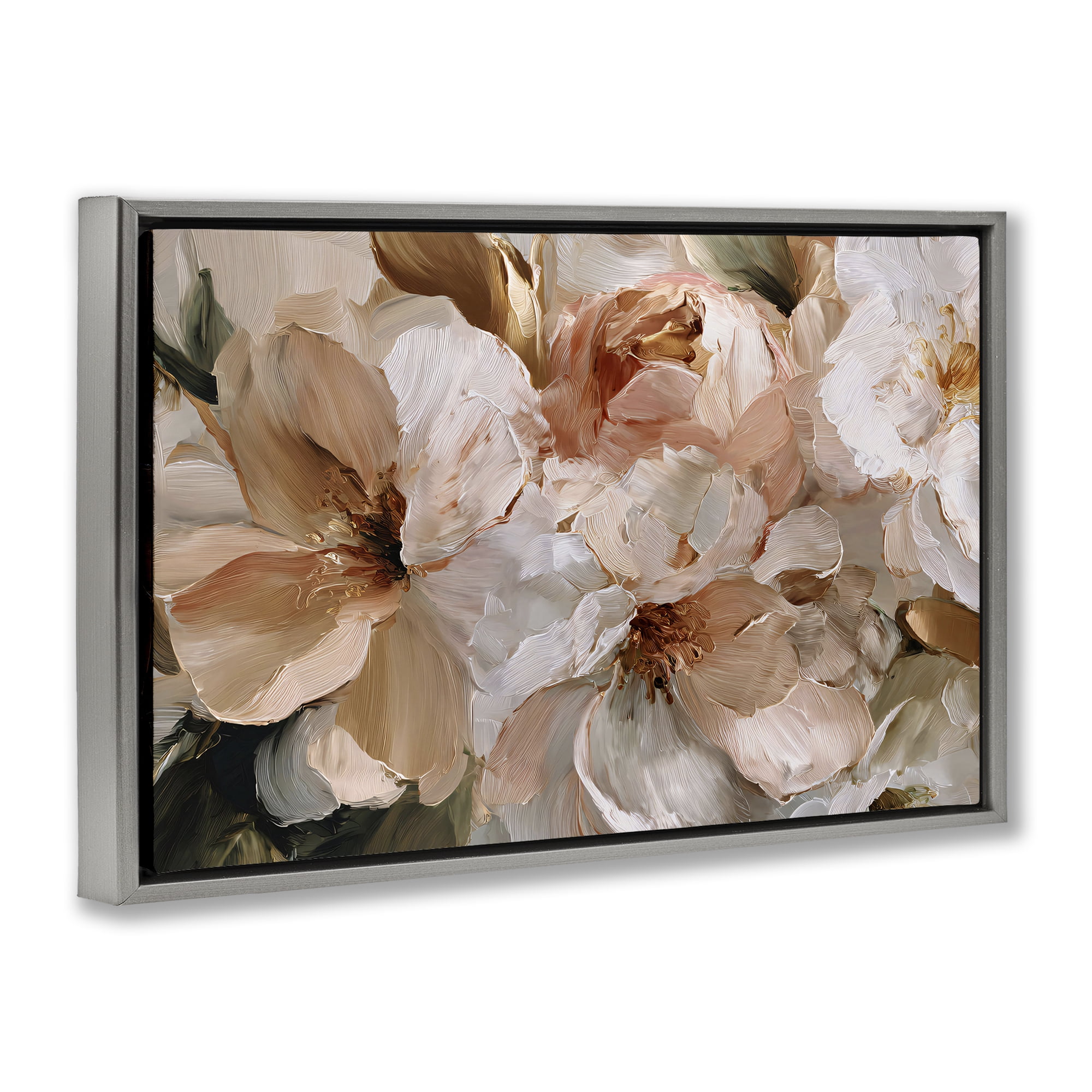 Stupell Industries Pink Brushstroke Petals Gray Framed Floater Canvas Wall Art, design by Jacky Ngan