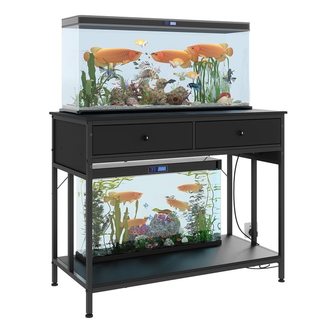 QinaQin Base para pecera de 40 a 50 galones con contacto eléctrico y 2 cajones, soporte metálico de 660 lb para acuario o terrario