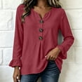 thumbnail image 4 of LEKWK Ruffle Long Sleeve Shirts for Women V Neck Button Front Linen Tops Pleated Loose Dressy Casual Tunic Tops Fall Daily Office Travel Outfits, 4 of 6