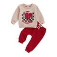 thumbnail image 2 of Elippeo Baby Boys Pants Set, Long Sleeve Crew Neck Letters Heart Print Sweatshirt with Elastic Waist Sweatpants Valentine’s Day Outfit 3 6 12 18 24 Months 3 Years, 2 of 9