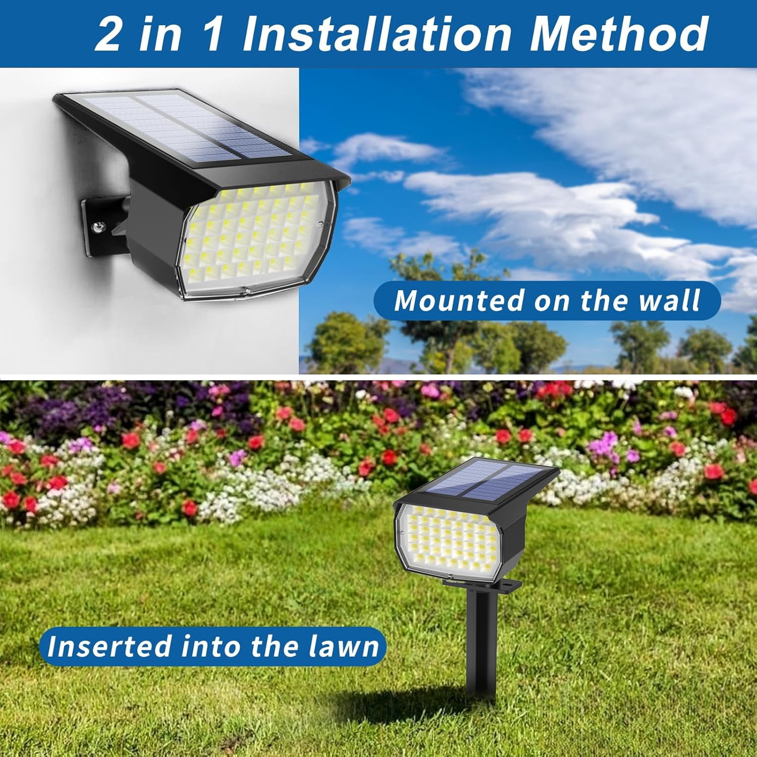 Solar Lights Outdoor, 6 pack 46 LEDs, 3 Modes Auto On/Off, IP65 Waterproof Solar SpotLights for Pathway, Yard, Garden, Walkway - Cool White