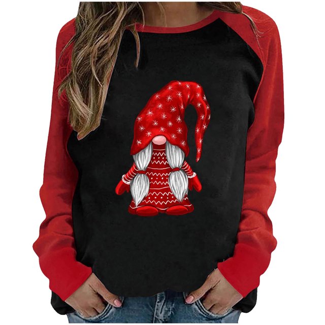 T-shirts pour Femmes Joyeuse Saint-Valentin Tunique à Imprimé Cœur d'Amour Hauts à Manches Longues Col Ras du Cou Chandail à Enfiler Hauts Cadeaux pour Femmes