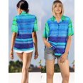 thumbnail image 2 of LA LEELA Women's Summer Holidays Button Down Bohemian Hawaiian Shirt Vacation Tops Short Sleeve Elegant Blouses For Women XL Stripes, Blue, 2 of 5
