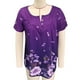 thumbnail image 1 of Camiseta de verano morada con botones delanteros y mangas cortas para un estilo cotidiano, blusa plisada con flores, talla S, 1 of 2