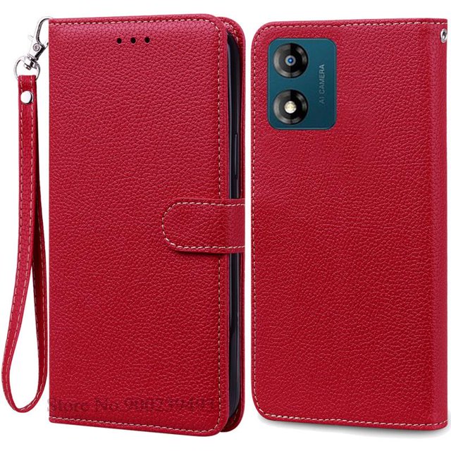 Étui E13 pour Moto E13 Étui Portefeuille en Cuir à Rabat pour Moto E13 Étui de Téléphone pour Moto E13 Capa Étui Fundas Rouge Foncé-Sangle pour Moto E13
