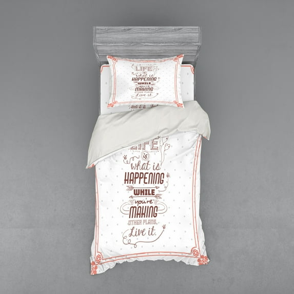 Ambesonne Saying Bedding Set 3 Pcs, Attitude Art, Twin, Peach Ruby