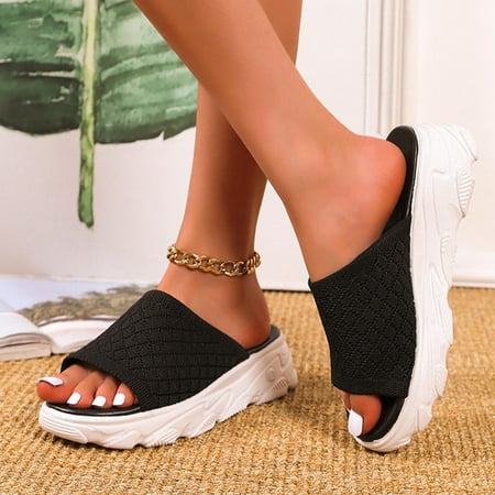 

BRISEZZS Womens Platform Sandals Casual Summer Slide Sandals #474 Black