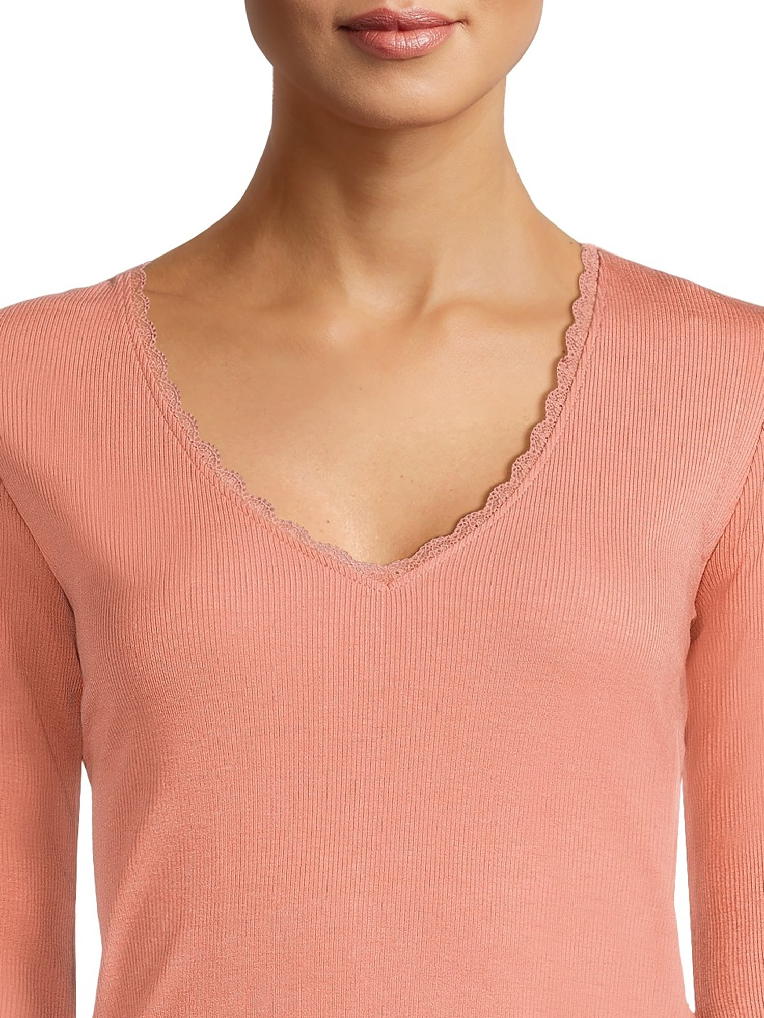 Self Esteem Juniors Lace Trim V-Neck Tee with Long Sleeves