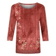 thumbnail image 4 of Wycnly Blouses for Women Dressy Casual Summer Tee Tops 3/4 Sleeve Tshirt for Women Vintage Floral Print Basic Fit Summer Tops Ladies Girls Crewneck Plus Size Tunic Blouses, 4 of 5