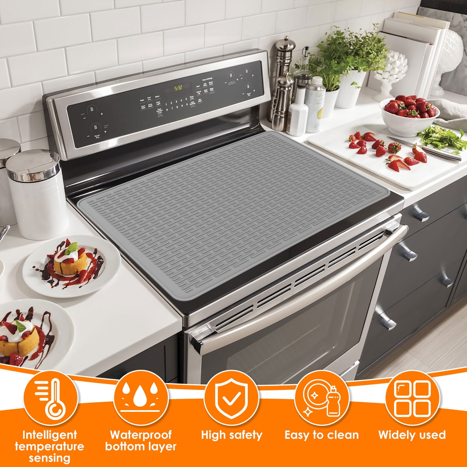 Ikoopy Thermochromic Silicone Stove Top Cover Extra Large Rollable Glass Cooktop Protector for Electric Stove Kitchen Countertop