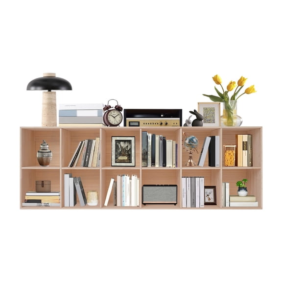 12 Cube Storage Organizer - Solid Wood Bookshelf - Cube Shelf - Vertical or Horizontal Bookcase - Open Book Shelf - Easy Assembly for Bedroom, Living Room, Office