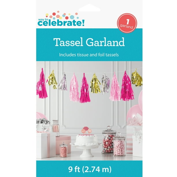 Pink and gold tassel banner discount