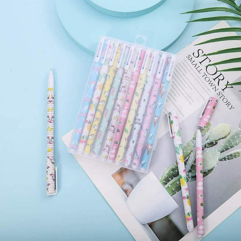 10Pcs Unicorn Pens with Pencil Case School Gift for Girls, Cute Flamingo  Gel Pen Bag Set Ballpoint Writing Smooth Kids Birthday Present, PU Zipper  Pencil Pouch (Pink) 
