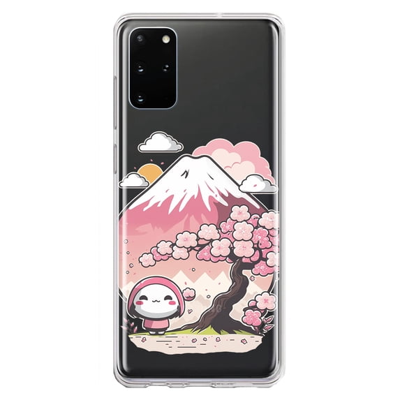 MUNDAZE Samsung Galaxy S20 Plus Shockproof Clear Hybrid Protective Phone Case Kawaii Manga Pink Cherry Blossom Fuji Mountain Mochi Girl Cover