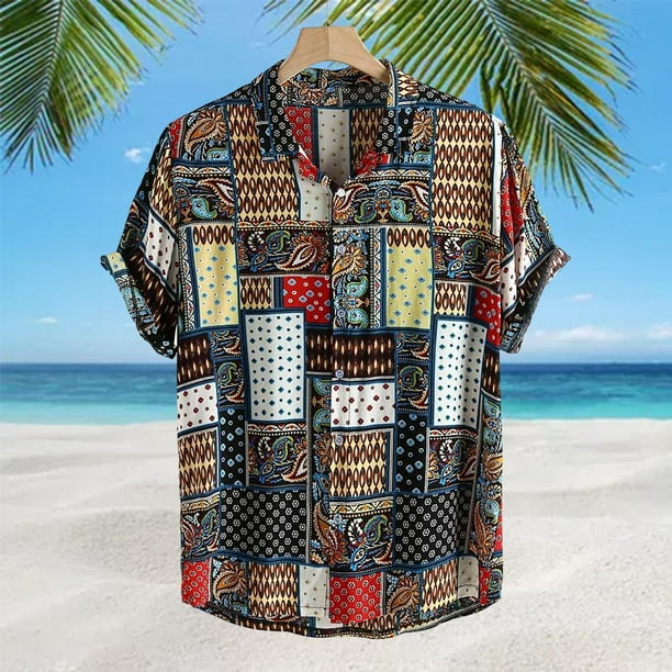 Mens Shirts Polyester Cotton Shirts Button Down Shirts Regular Fit Short Sleeve Print Shirt Casual Wild Shirts for Bachelor Party XXL Baoblaze Camisas para hombre Walmart en linea
