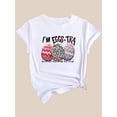 thumbnail image 3 of Camiseta deportiva con estampado de huevos de Pascua, cuello redondo, manga corta, ropa deportiva para mujer, camiseta deportiva informal., 3 of 7
