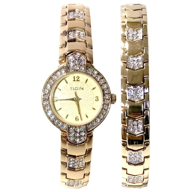 Elgin Adult Woman's Analog Watch Set with Arrow Link Design in Gold - EG1010ST