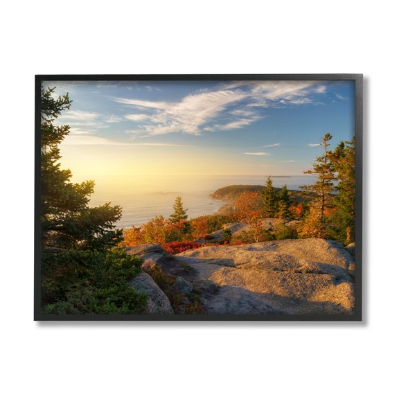 Stupell Coastal Cliffs Rocky Ocean Landscape Photography Black Framed Art Print Wall Art