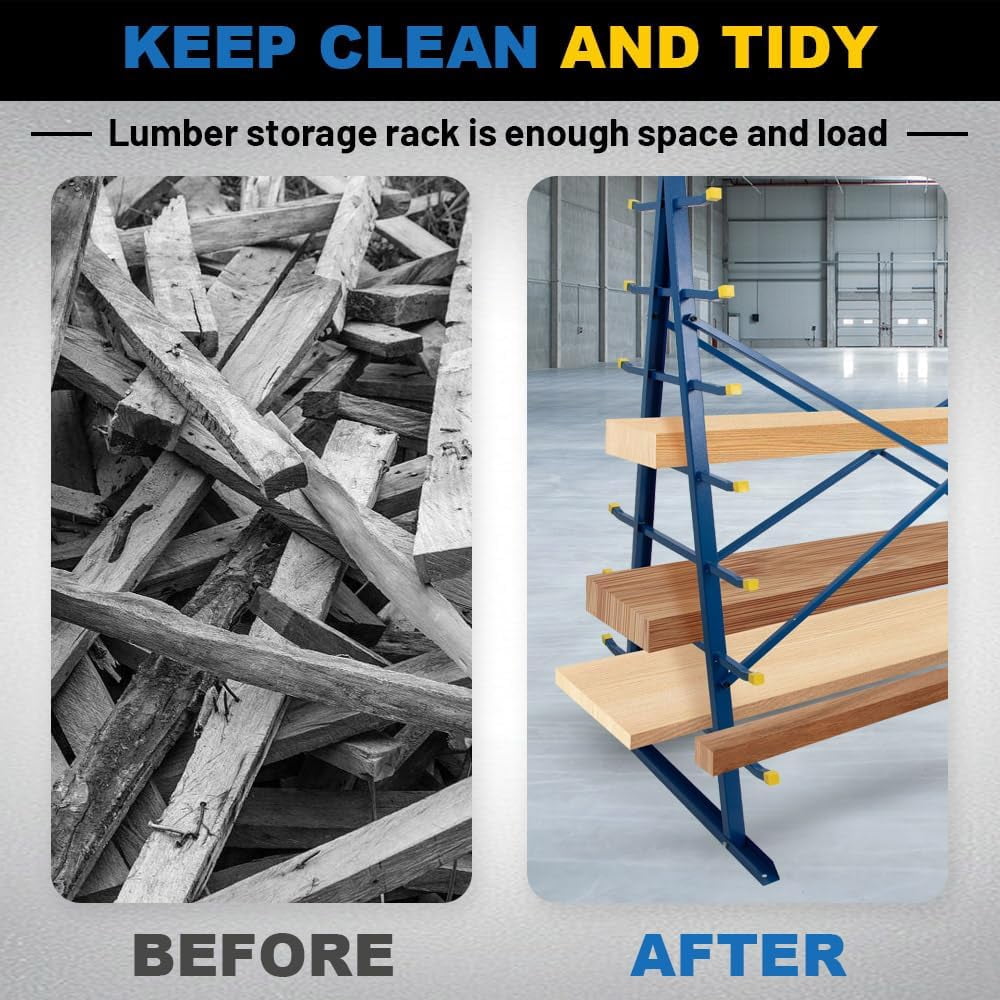 Yeeoy Steel Horizontal Storage Rack, 7 Tier Detachable Lumber Storage Rack, Heavy Duty Adjustable Pipe Rack Lumber Organizer Shelf for Garage Workshop Shed Basement, Blue