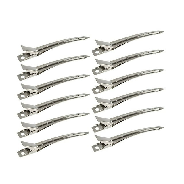 12pcs Rustproof Metal Duck Bill Clips for Hair Styling and Coloring - Silvery