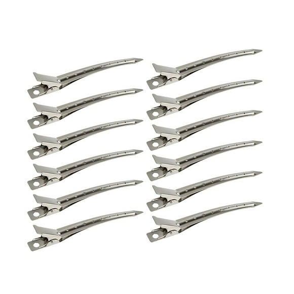 12pcs Rustproof Metal Duck Bill Clips for Hair Styling and Coloring - Silvery