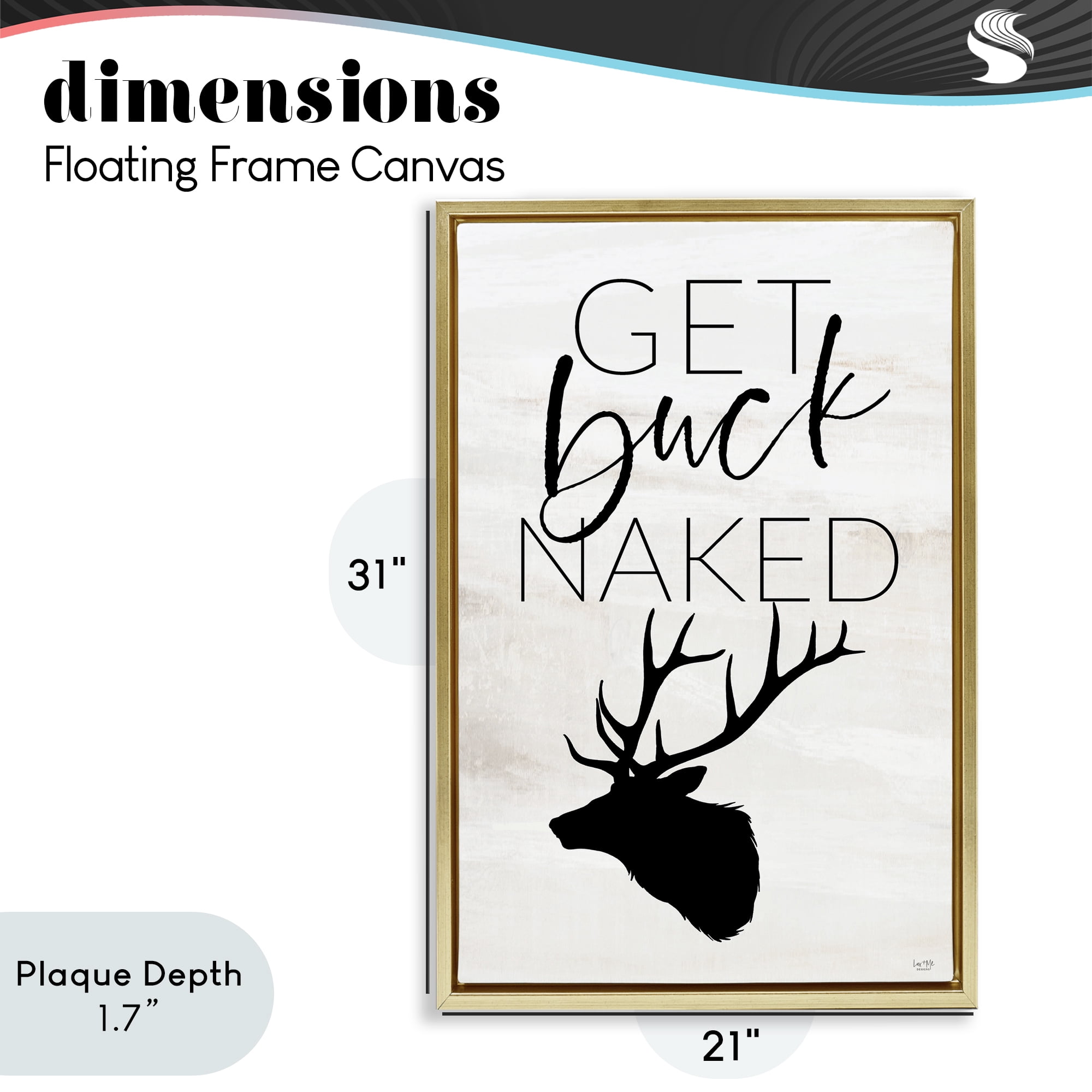 Stupell Industries Get Buck Naked Gold Framed Floater Canvas Wall Art, design by Lux + Me Designs