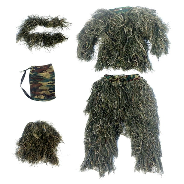 Traje Ghillie para hombre, pantalones, sombrero, disfraz de bosque con bolsa de almacenamiento, conjunto de uniforme verde