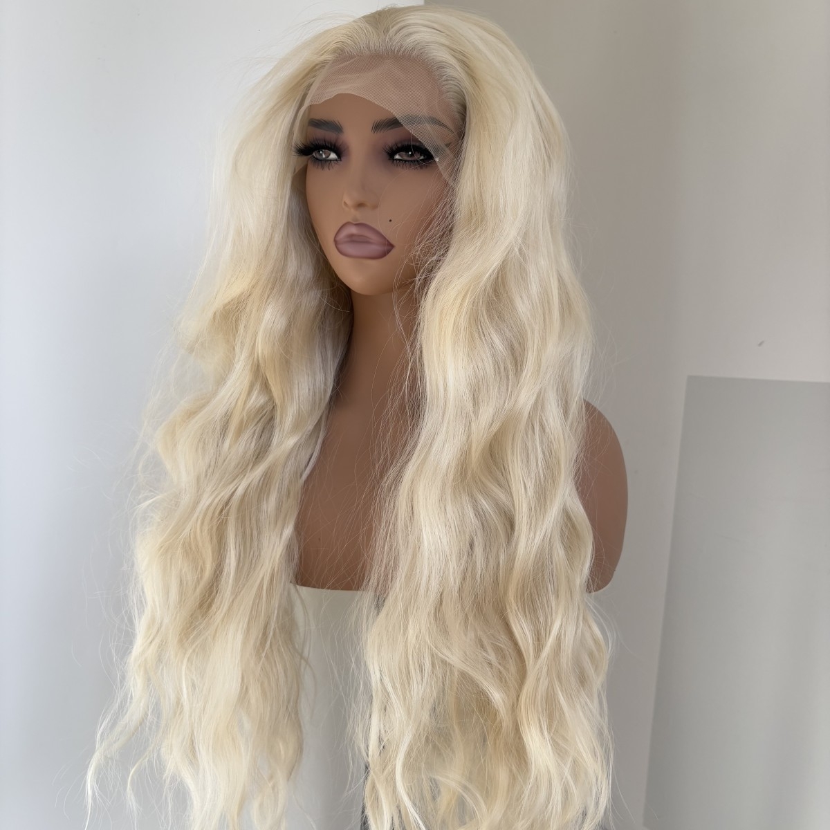 MISSWEN 26 inch Lace Front Wig Bleach Blonde Daily Wear Heat Safe Fiber Hair Women Long