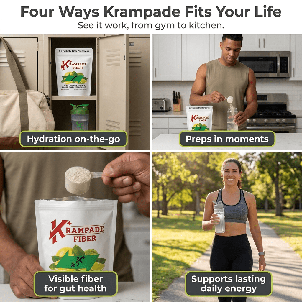 Krampade High Fiber High Potassium Electrolyte Powder Lemon Lime Leg Cramp Relief Digestive Health Support 1 Count 19 Servings