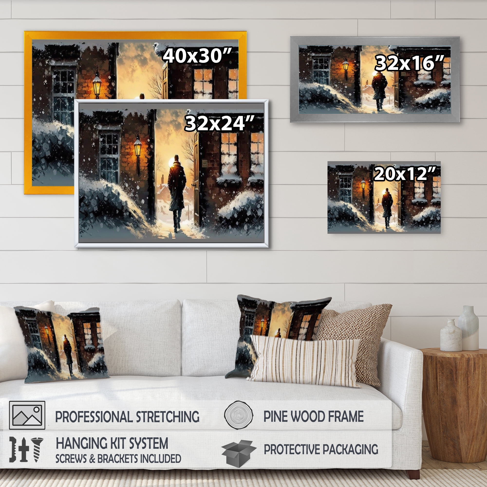 Designart Man Walking In Winter Scene Canvas Wall Art