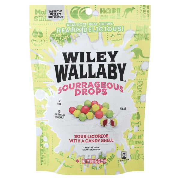 Wiley Wallaby Sourrageous Drops Sour Licorice 8 oz SUB