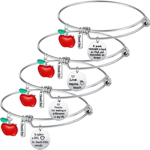 Bonuci 4 Pcs Teacher Appreciation Gifts Teacher Bracelets for Women Thank You Bangles Bulk Thank You Gifts for Graduation End of Year