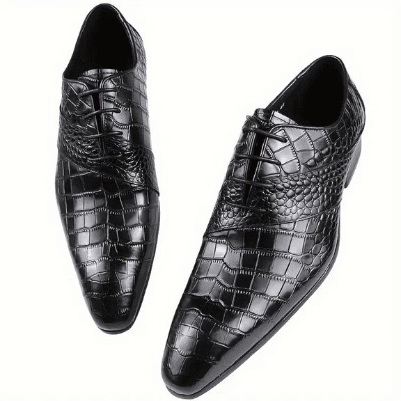Men's Pointed-toe Top Cowhide Leather Casual Oxfords Dress Shoes For Business&Party Black 8