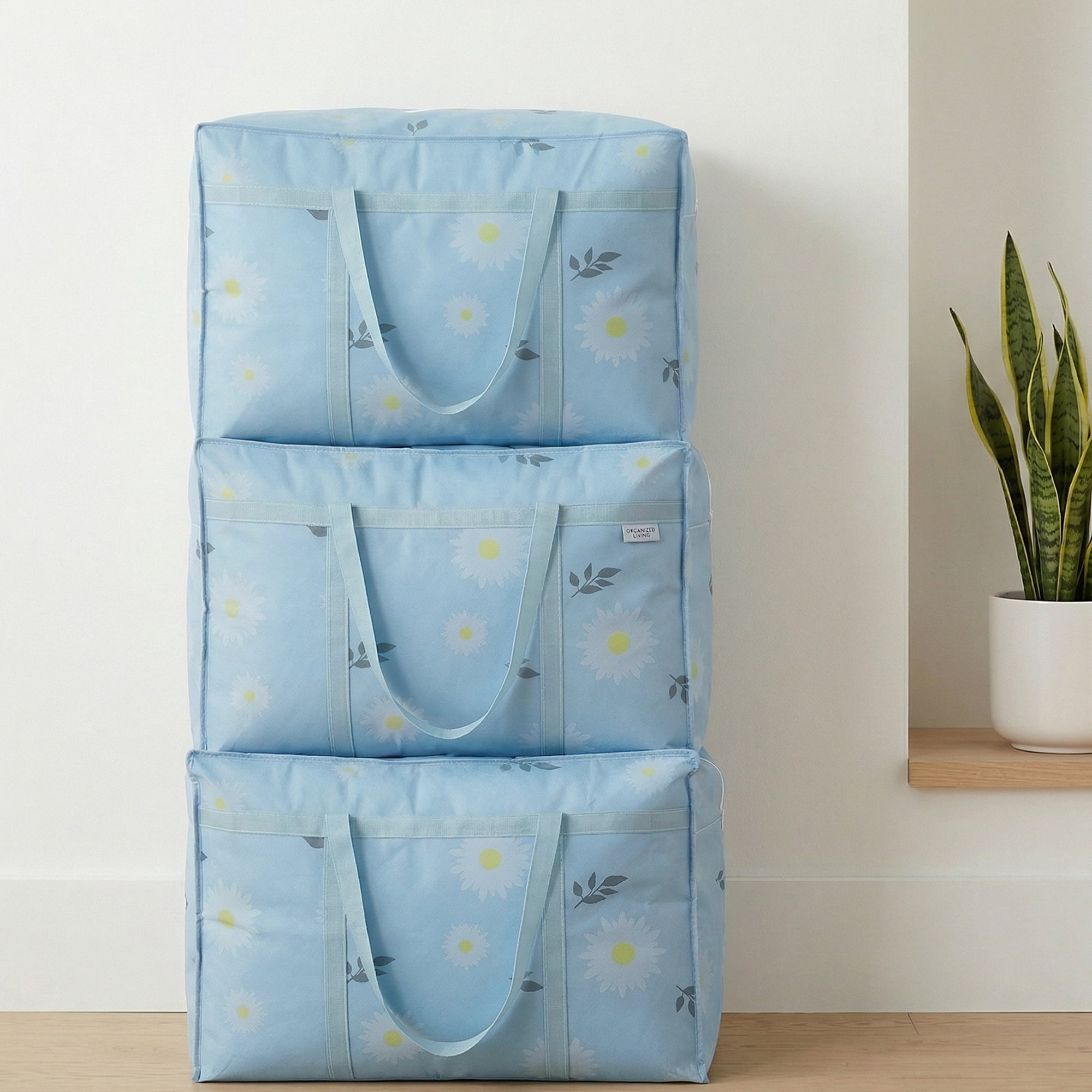 Unique Bargains Foldable Storage Bags for Organizing Livingroom Blue 22.4"x9.8"x15.7"
