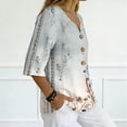 thumbnail image 4 of JULMCOMO Shirts for Women Floral Print 3 Button Notch Neck 3/4 Sleeve Loose Fit Casual Tunic Tops Comfy Summer Shirts Light Gray 2XL, 4 of 7