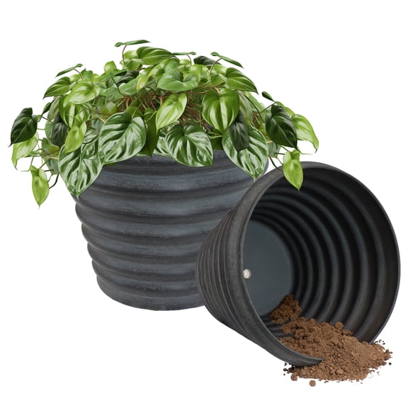 Sunnydaze Molly 12.5" x 12.5" x 10.25" Round Gray Metal Outdoor Planter Pot 2-Count