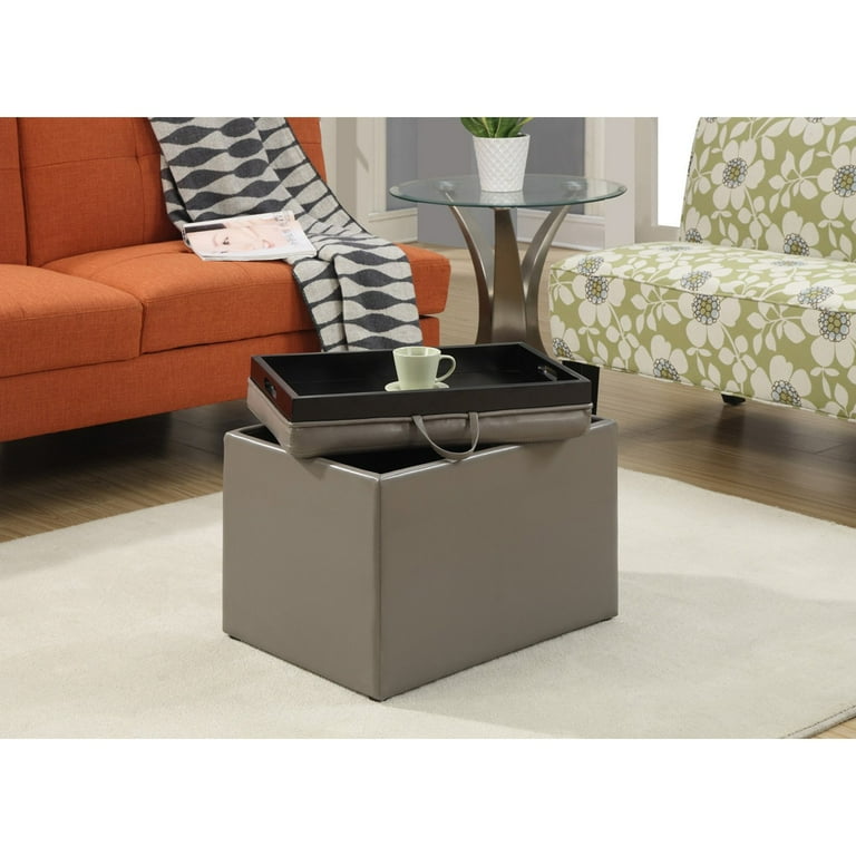 Convenience Concepts Designs4Comfort Accent Storage Ottoman with Reversible Tray Black Faux Leather