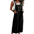 thumbnail image 4 of KOMOO Womens Linen Overalls Casual Loose Sleeveless Wide Leg Jumpsuits Long Pants Rompers with Pockets Plus Size, 4 of 6