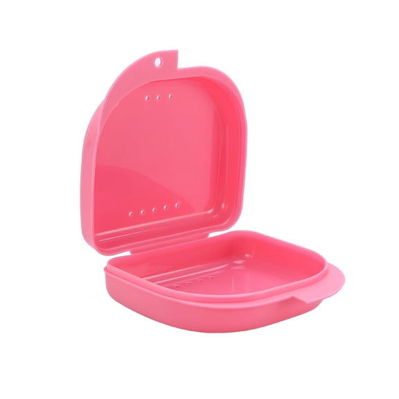 ACDANC Retainer Case With Vent Holes and Hinged Lid Snaps Mouth Guard Case Orthodontic Dental Retainer Box Denture Storage Container (Pink)