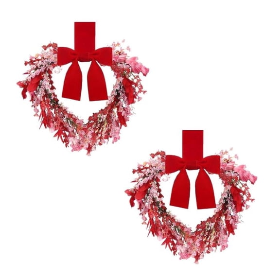 2PCS Heart Wreath,11.8" Valentines Day Wreath for Cabinet Front Door,Valentine Wreath Red Artificial Heart Flower Spring Summer Garlands for Cabinet,for Wedding Window Home Wall Indoor Decor