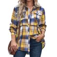 thumbnail image 5 of Feancey Women's Button Down Shirts Long Sleeve Plaid Shacket Lightweight Casual Gingham Shirt Dressy Trendy Going Out Blouses with Pockets Yellow L, 5 of 7