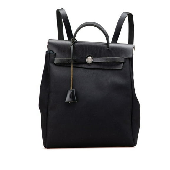 Pre-Owned Hermès Airbag Ad PM Backpack/Handbag, 2-Way, Black Toile Officier Leather, Women's,...