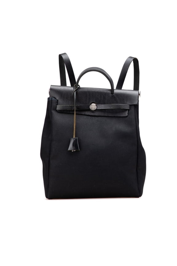 Pre-Owned Herms Airbag Ad PM Backpack/Handbag, 2-Way, Black Toile Officier Leather,... (Good)