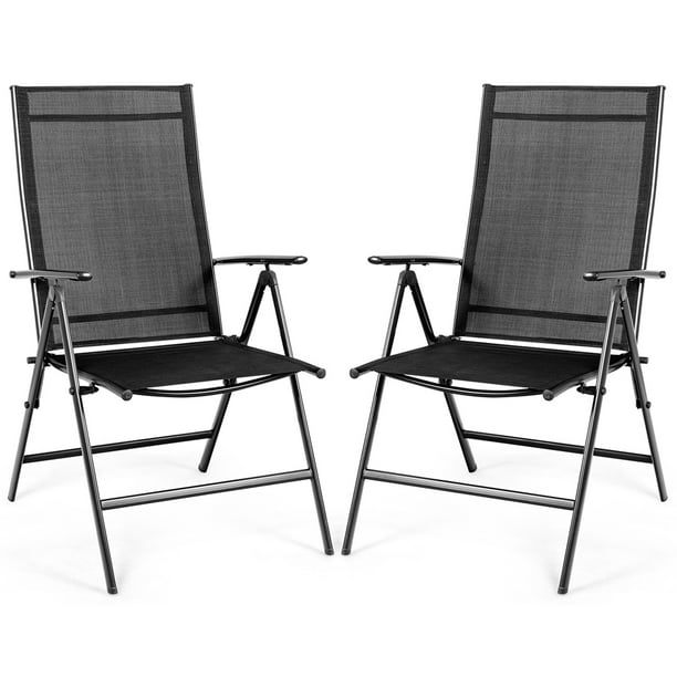 Costway Set Of 2 Patio Folding Chair Recliner Adjustable Black Com - Black And White Folding Patio Chairs