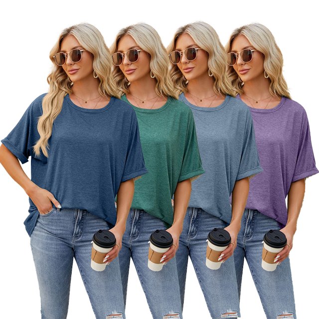 Zoeecloth T-Shirts pour Femmes Hauts Été Manches Courtes Tees Col Rond Pull Ample T-Shirt Court Blouses Douces Décontractées T S-TTG